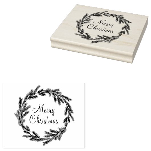Rustic Cabin Merry Winter Wreath Gift Rubberstempel (Gestempeld)