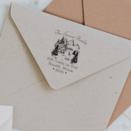 Rustic Cabin Mountain Sketch Return Address Zelfinktende Stempel