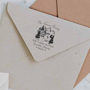 Rustic Cabin Mountain Sketch Return Address Zelfinktende Stempel