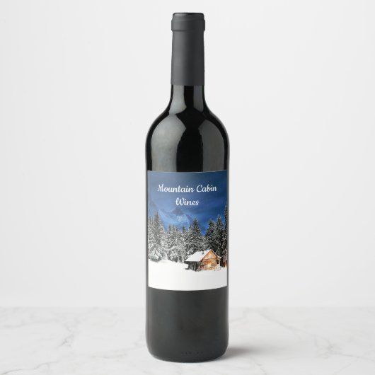 Rustic Cabin Mountain Uitzicht Wijn Etiket (Voorkant)