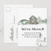 Rustic Cabin Mountains hebben we verplaatst | Aank Aankondigingskaart (Voorkant / Achterkant)