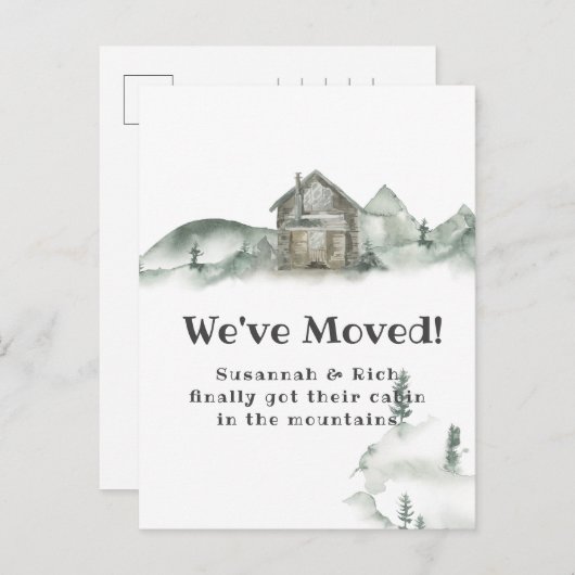 Rustic Cabin Mountains hebben we verplaatst | Aank Aankondigingskaart (Voorkant / Achterkant)