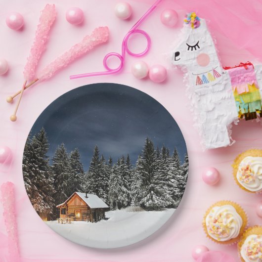 Rustic Cabin Snow Papieren Bordje (Feest)