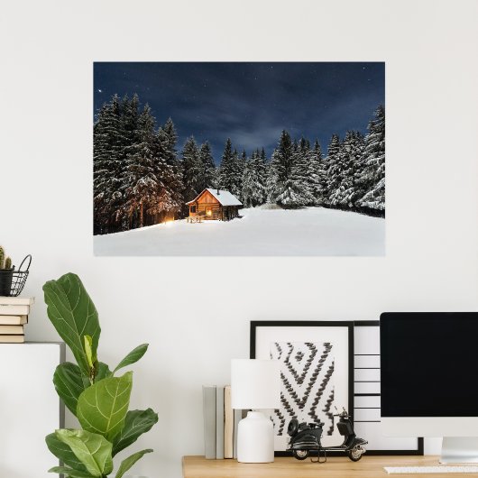 Rustic Cabin Snow Poster (Thuiskantoor)