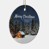 Rustic Cabin Snow Winter Kerstmis Keramisch Ornament (Rechts)