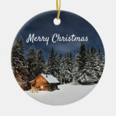 Rustic Cabin Snow Winter Kerstmis Keramisch Ornament (Voorkant)