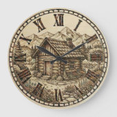 Rustic Cabin Wall Clock – Mountain Lodge style  Grote Klok (Voorkant)