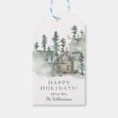 Rustic Cabin Waterverf Forest Green Cadeaulabel (Voorkant)
