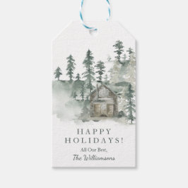 Rustic Cabin Waterverf Forest Green Cadeaulabel