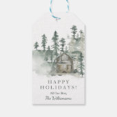 Rustic Cabin Waterverf Forest Green Cadeaulabel (Achterkant)