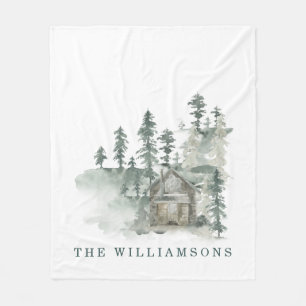 Rustic Cabin Waterverf Forest Green Familienaam Fleece Deken