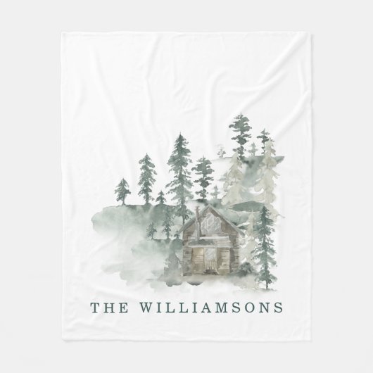 Rustic Cabin Waterverf Forest Green Familienaam Fleece Deken (Voorkant)