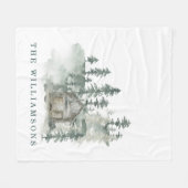 Rustic Cabin Waterverf Forest Green Familienaam Fleece Deken (Voorkant (Horizontaal))