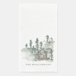 Rustic Cabin Waterverf Forest Green Familienaam Servet
