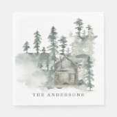 Rustic Cabin Waterverf Forest Green Familienaam Servet (Voorkant)