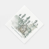 Rustic Cabin Waterverf Forest Green Familienaam Servet (Hoek)