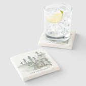 Rustic Cabin Waterverf Forest Green Familienaam Stenen Onderzetter (Zijkant)