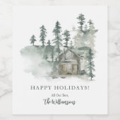 Rustic Cabin Waterverf Forest Green Wijn Etiket (Enkel label)
