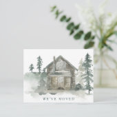 Rustic Cabin Waterverf Verplaatst Nieuw Adres Briefkaart (Staand voorkant)
