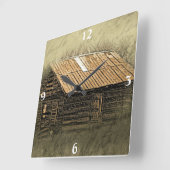 Rustic Cabin Weathered Briefkaart Square Wal Vierkante Klok (Hoek)
