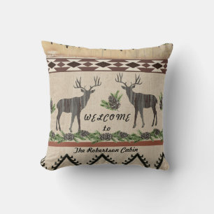 Rustic Cabin Welkomstnaam Deer Antlers Pine Kussen