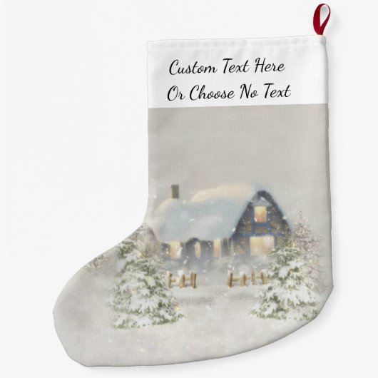 Rustic Cabin Winter Snow Woodland Forest Grote Kerstsok (Achterkant)