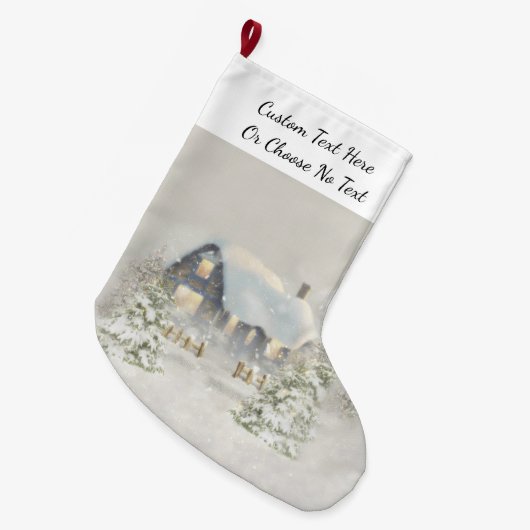 Rustic Cabin Winter Snow Woodland Forest Grote Kerstsok (Voorkant (Hangend))