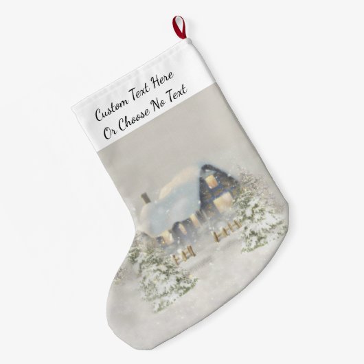 Rustic Cabin Winter Snow Woodland Forest Grote Kerstsok (Achterkant (Hangend))