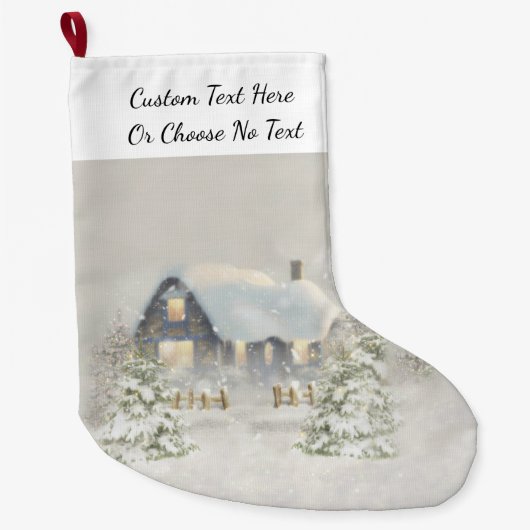 Rustic Cabin Winter Snow Woodland Forest Grote Kerstsok (Voorkant)