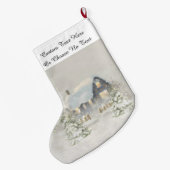 Rustic Cabin Winter Snow Woodland Forest Grote Kerstsok (Achterkant (Hangend))