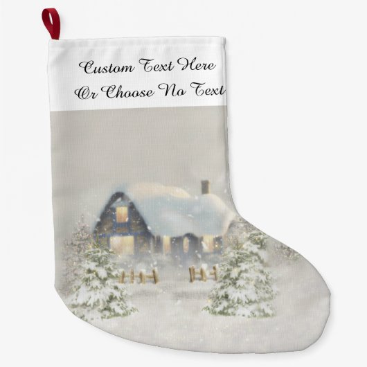 Rustic Cabin Winter Snow Woodland Forest Grote Kerstsok (Voorkant)