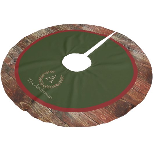 Rustic Cabin Wood Monogram Familienaam Kerstboom Rok (Gekanteld)