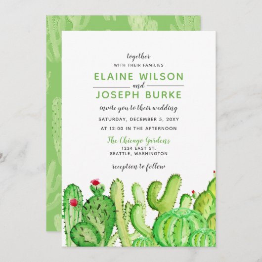 Rustic Cacti Wedding Invitations Kaart (Voorkant / Achterkant)