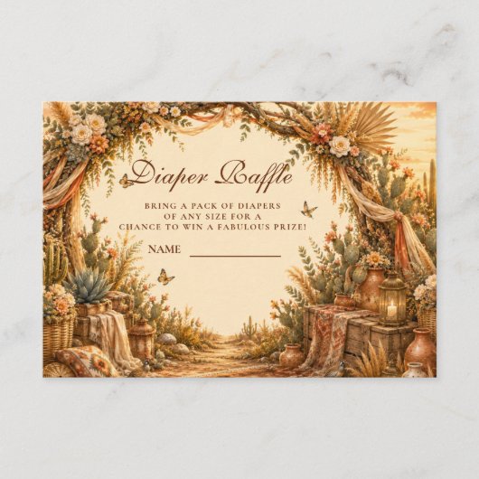Rustic Cactus Boho Luier Raffle Informatiekaartje (Voorkant)