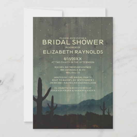 Rustic Cactus Bridal Shower Invitations Kaart (Voorkant)