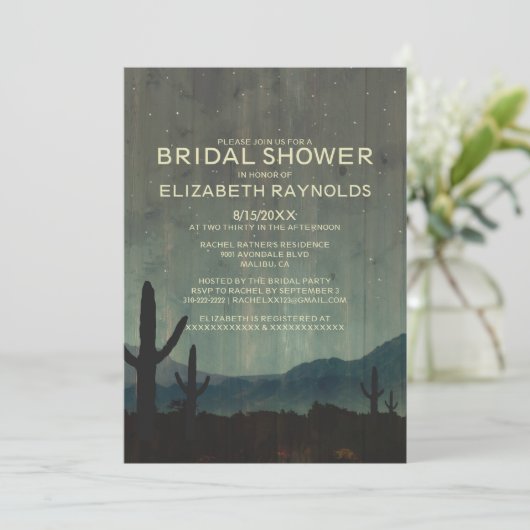 Rustic Cactus Bridal Shower Invitations Kaart (Staand voorkant)