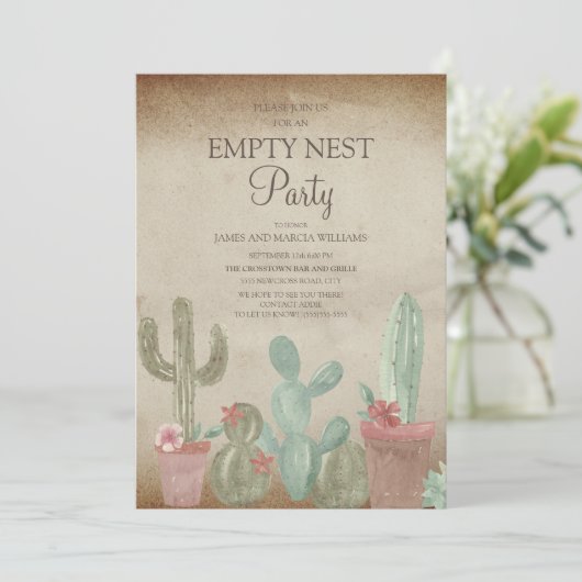 Rustic Cactus Empty Nest Party Kaart (Staand voorkant)