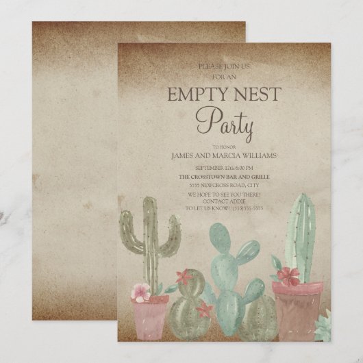 Rustic Cactus Empty Nest Party Kaart (Voorkant / Achterkant)