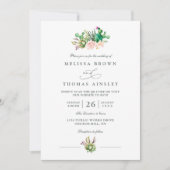 Rustic Cactus Rose Elegant Modern QR Code Wedding Kaart (Voorkant)