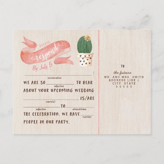 Rustic Cactus RSVP Briefkaart (Achterkant)