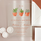 Rustic Cactus Terracotta Pots Couple's Shower Acryl Uitnodigingen