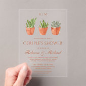 Rustic Cactus Terracotta Pots Couple's Shower Acryl Uitnodigingen (Insitu (Draagbaar))