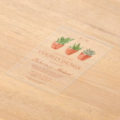 Rustic Cactus Terracotta Pots Couple's Shower Acryl Uitnodigingen (Laagn)
