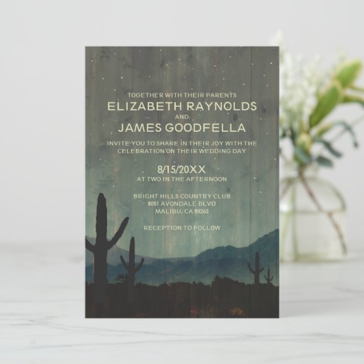 Rustic Cactus Wedding Invitations Kaart (Staand voorkant)