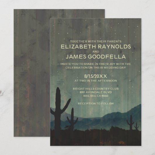 Rustic Cactus Wedding Invitations Kaart (Voorkant / Achterkant)