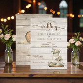 Rustic Cake on Wood Wedding Invitation Kaart