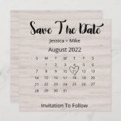 Rustic Calendar August Wedding Flat Save the Date (Voorkant / Achterkant)