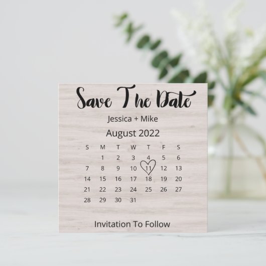 Rustic Calendar August Wedding Flat Save the Date (Staand voorkant)