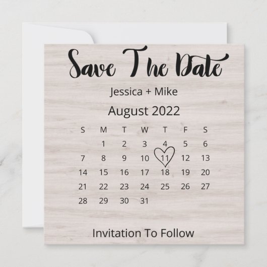 Rustic Calendar August Wedding Flat Save the Date (Voorkant)