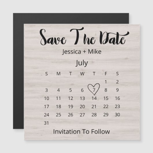 Rustic Calendar bewaart de datum van het huwelijk  Magnetische Uitnodiging (Voorkant / Achterkant)